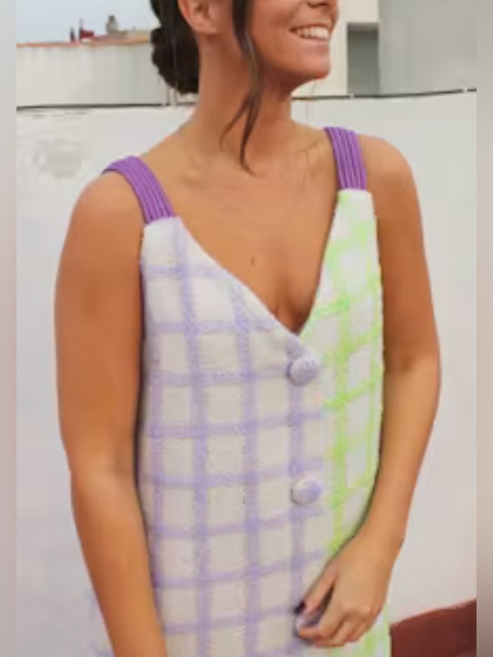 IRENE BIELSA Sleeveless Midi Dress in Lilac & Light Green Plaid